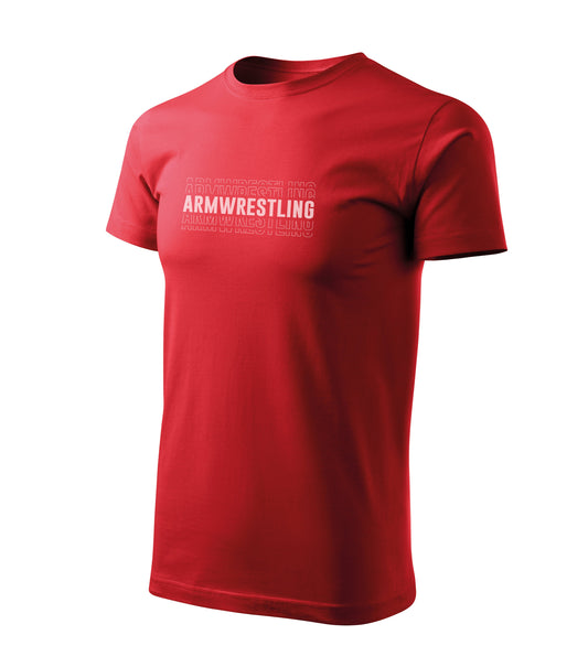 Red T-shirt with Armwrestling text in Grey - COTTON